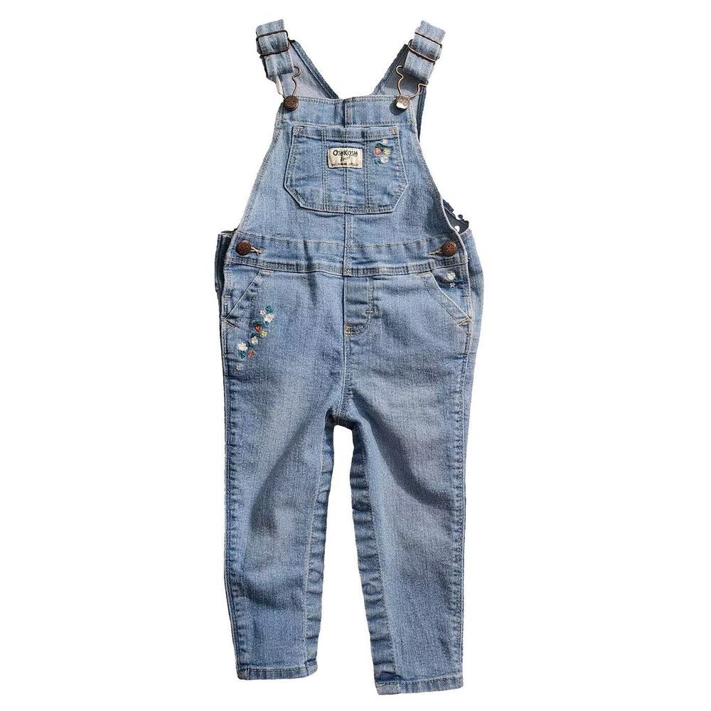 OshKosh B'gosh Size 18M Jumpsuit Overalls Light Wash Denim Floral Embroider